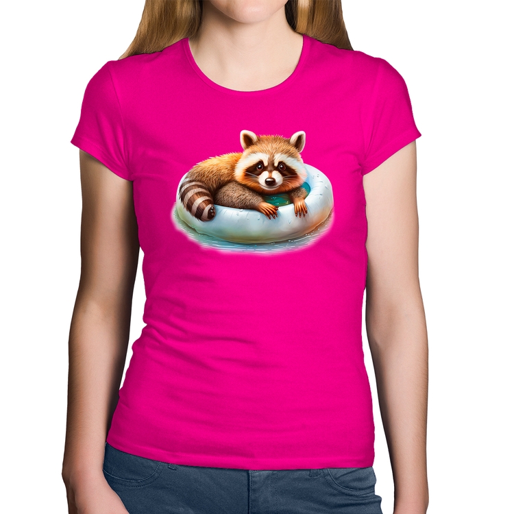 Baby Look Algodão Panda Vermelho Relaxando Na Piscina - Rosa