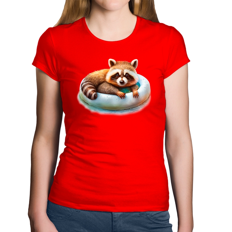 Baby Look Algodão Panda Vermelho Relaxando Na Piscina - Vermelha