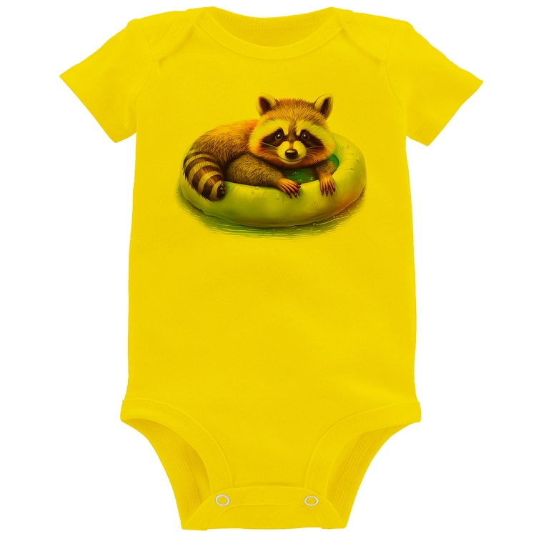 Body Bebê Panda Vermelho Relaxando Na Piscina - Amarelo