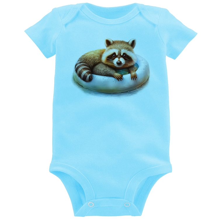 Body Bebê Panda Vermelho Relaxando Na Piscina - Azul Bebê