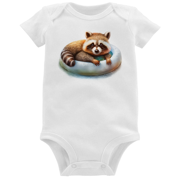 Body Bebê Panda Vermelho Relaxando Na Piscina