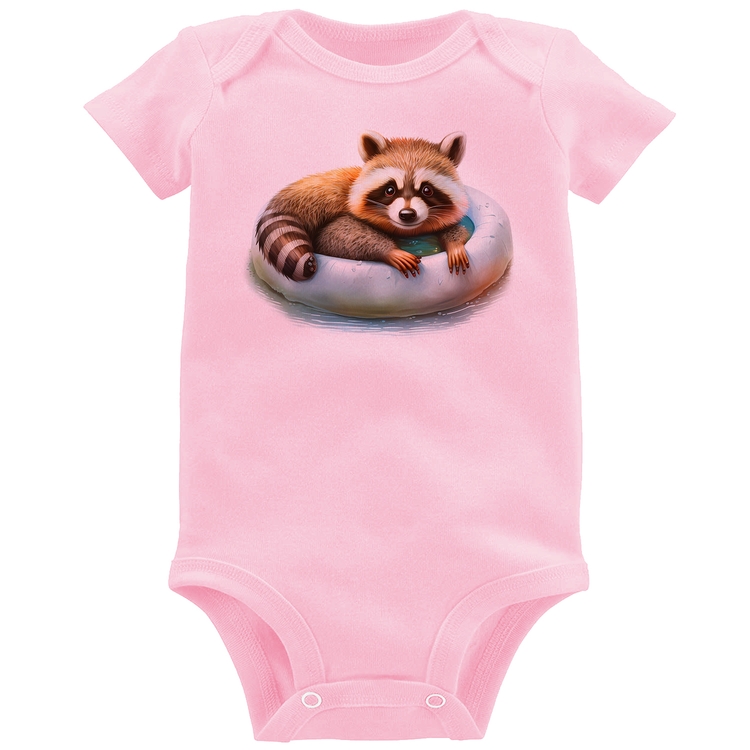 Body Bebê Panda Vermelho Relaxando Na Piscina - Rosa Bebê