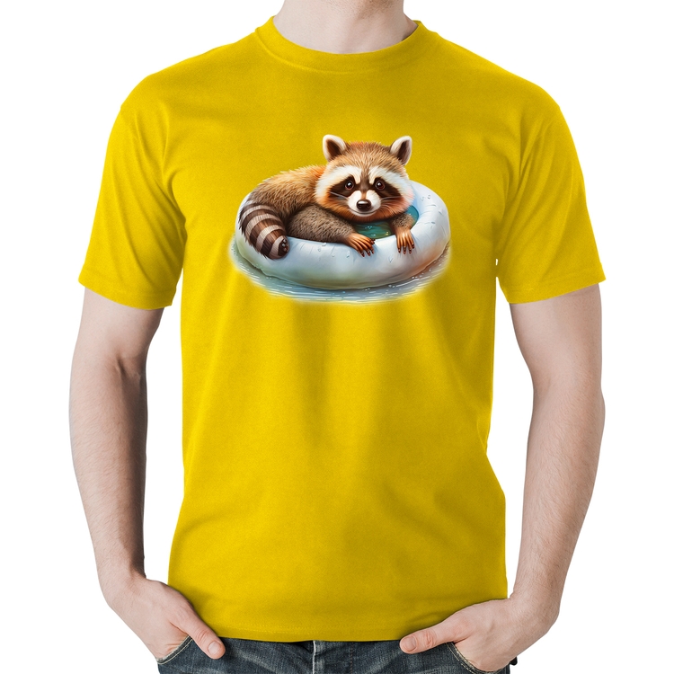Camiseta Algodão Panda Vermelho Relaxando Na Piscina - Amarela