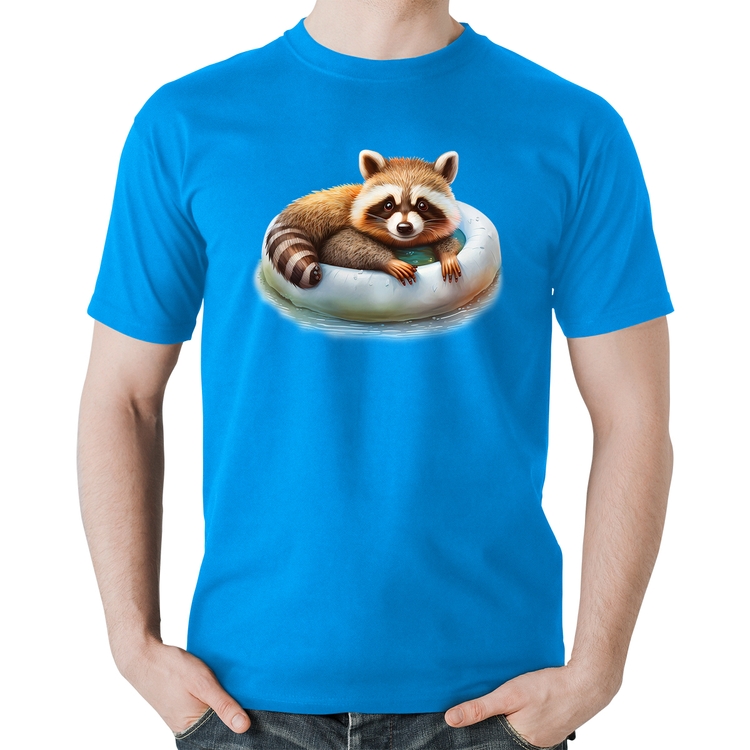 Camiseta Algodão Panda Vermelho Relaxando Na Piscina - Azul