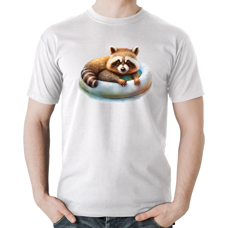 Camiseta Algodão Panda Vermelho Relaxando Na Piscina - Branca