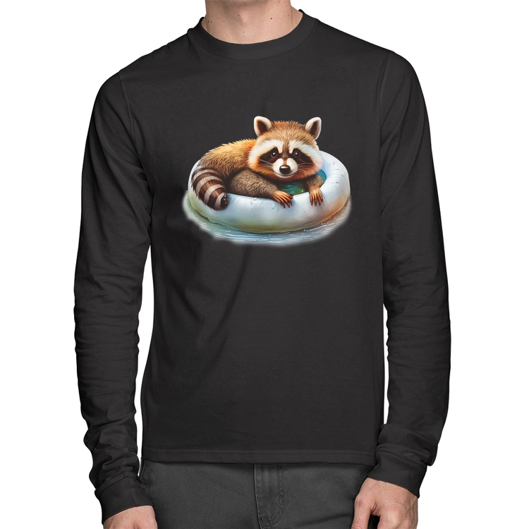 Camiseta Algodão Panda Vermelho Relaxando Na Piscina Manga Longa