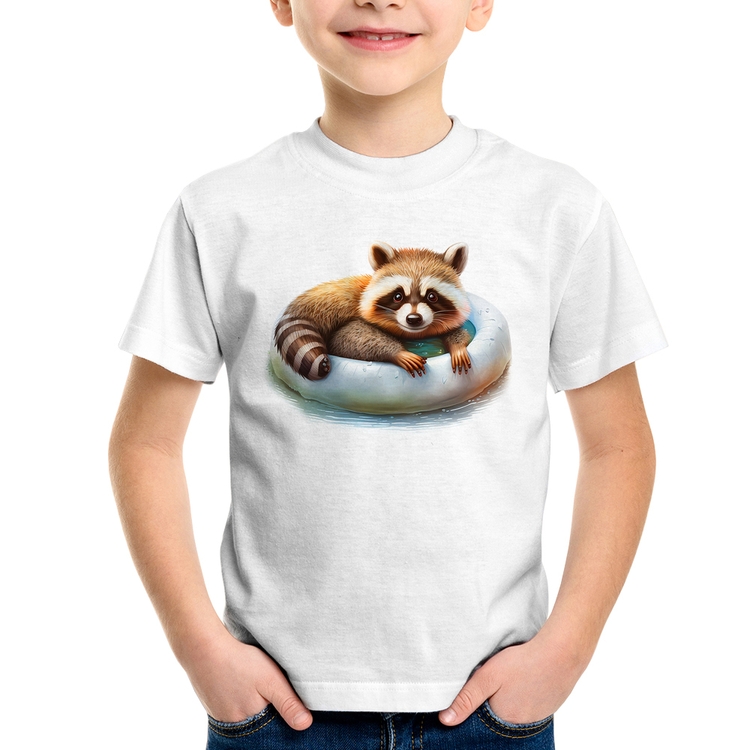 Camiseta Infantil Panda Vermelho Relaxando Na Piscina
