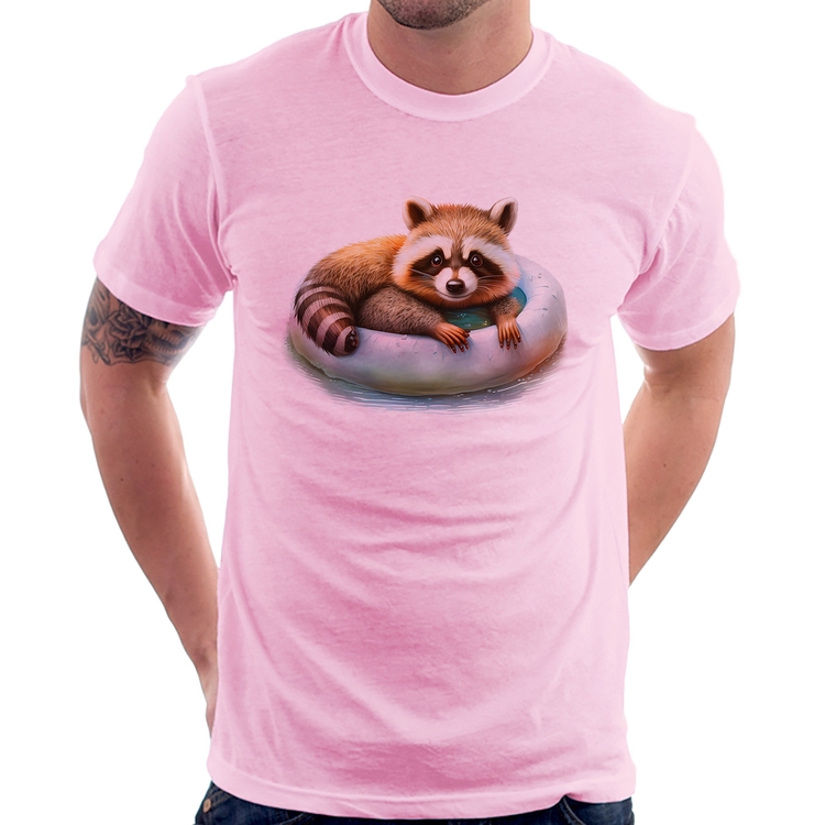 Camiseta Panda Vermelho Relaxando Na Piscina - Rosa Bebê