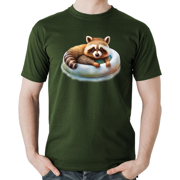 Camiseta Algodão Panda Vermelho Relaxando Na Piscina - Musgo