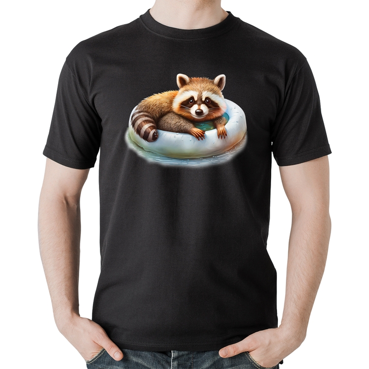 Camiseta Algodão Panda Vermelho Relaxando Na Piscina