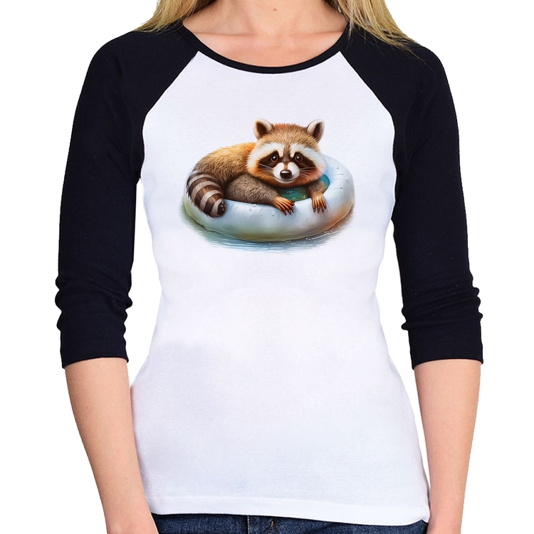 Baby Look Raglan Panda Vermelho Relaxando Na Piscina Manga 3/4