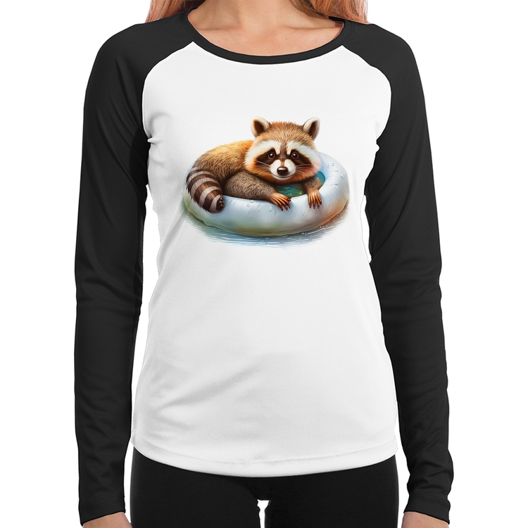 Baby Look Raglan Panda Vermelho Relaxando Na Piscina Manga Longa