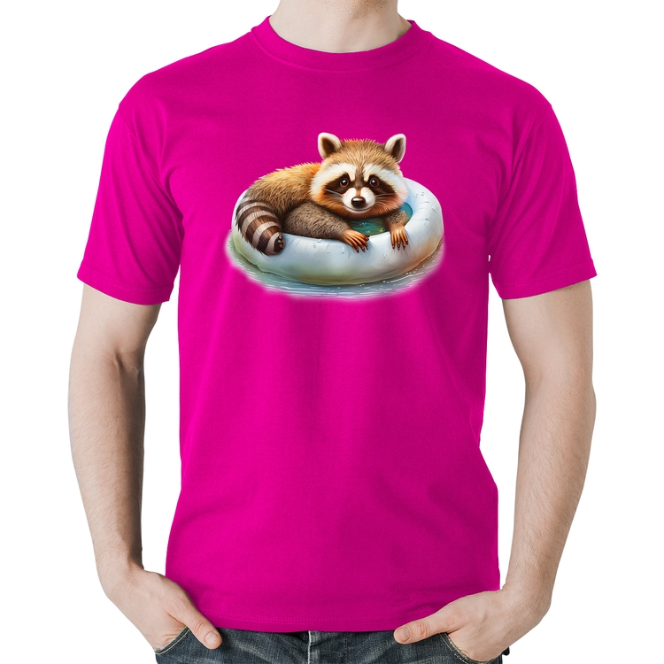 Camiseta Algodão Panda Vermelho Relaxando Na Piscina - Rosa