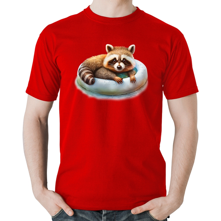 Camiseta Algodão Panda Vermelho Relaxando Na Piscina - Vermelha