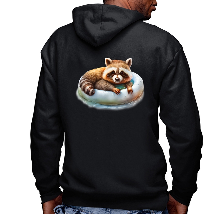 Blusa Moletom Panda Vermelho Relaxando Na Piscina Masculina com Capuz e Zíper