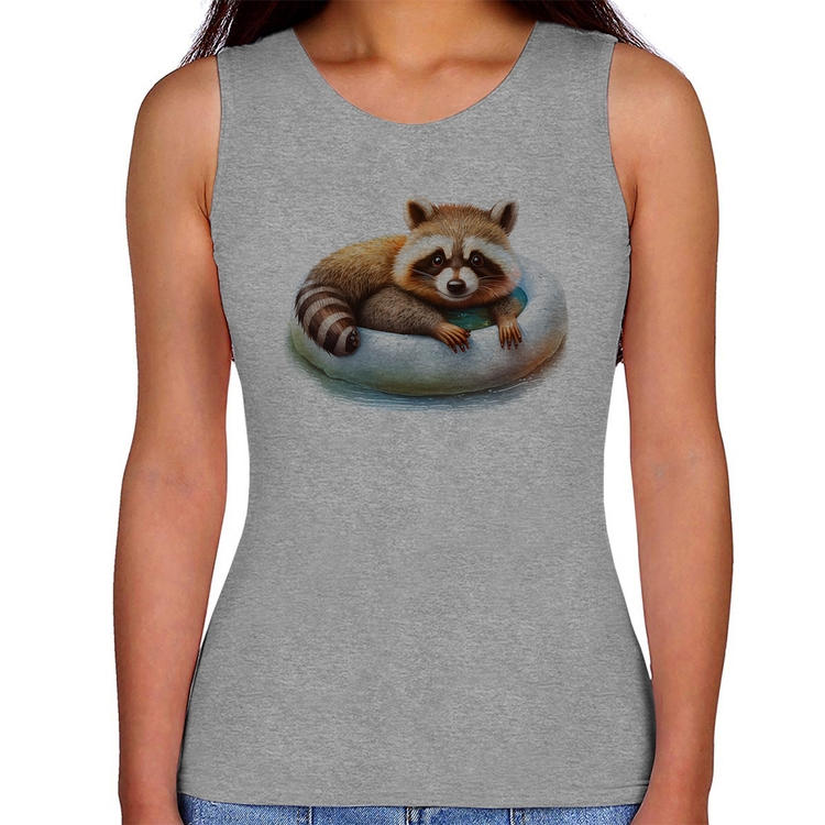 Regata Feminina Panda Vermelho Relaxando Na Piscina - Cinza