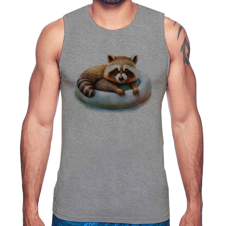 Regata Panda Vermelho Relaxando Na Piscina - Cinza