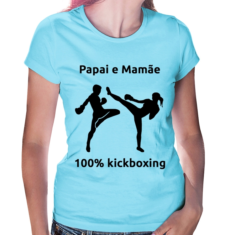 Baby Look Papai e Mamãe 100% Kickboxing - Azul Bebê