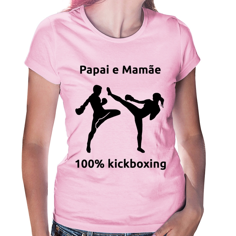 Baby Look Papai e Mamãe 100% Kickboxing - Rosa Bebê
