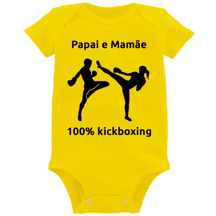 Body Bebê Papai e Mamãe 100% Kickboxing - Amarelo