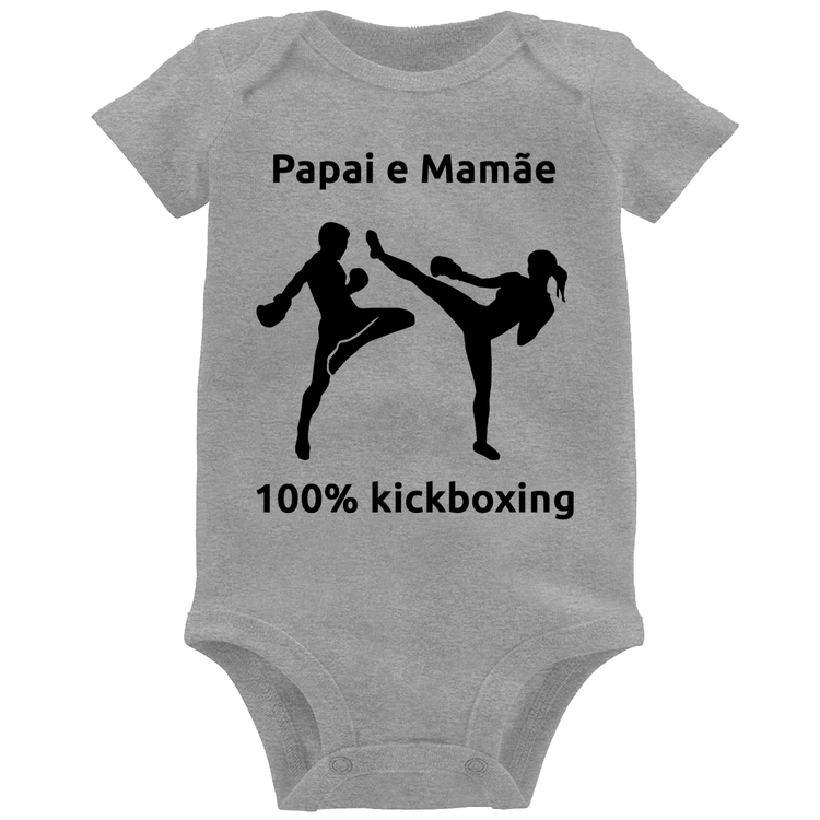 Body Bebê Papai e Mamãe 100% Kickboxing - Cinza