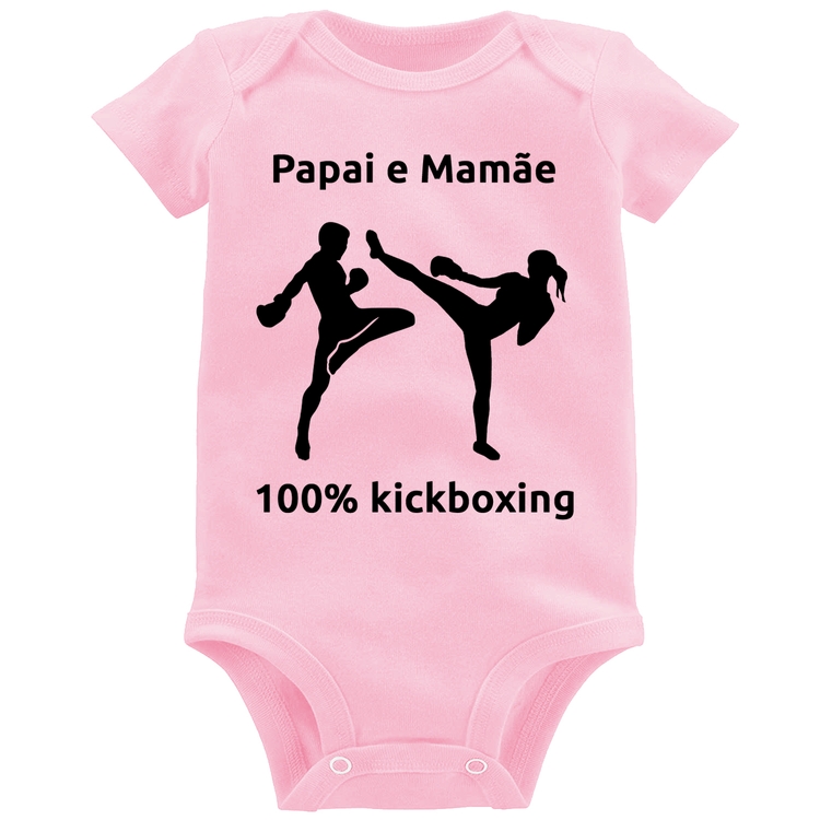Body Bebê Papai e Mamãe 100% Kickboxing - Rosa Bebê