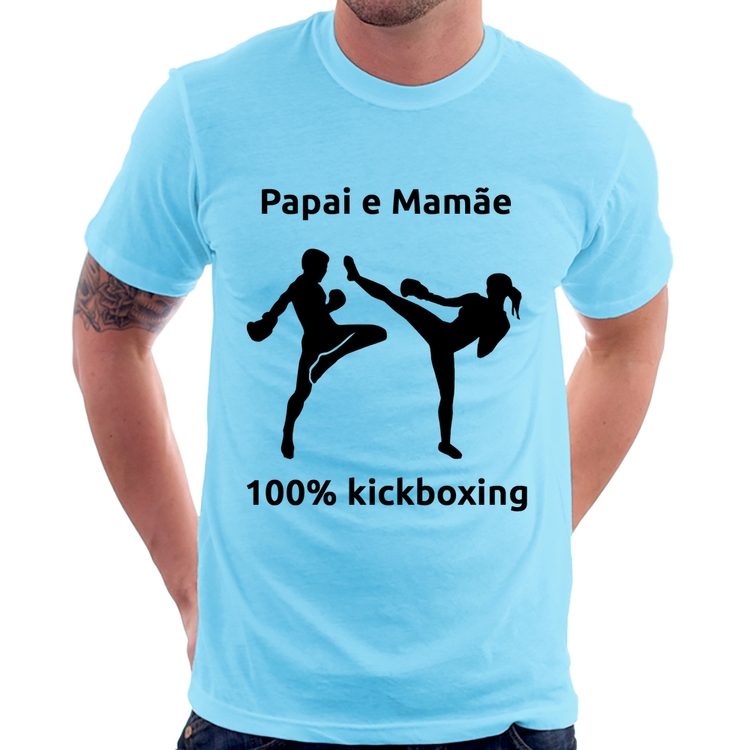 Camiseta Papai e Mamãe 100% Kickboxing - Azul Bebê