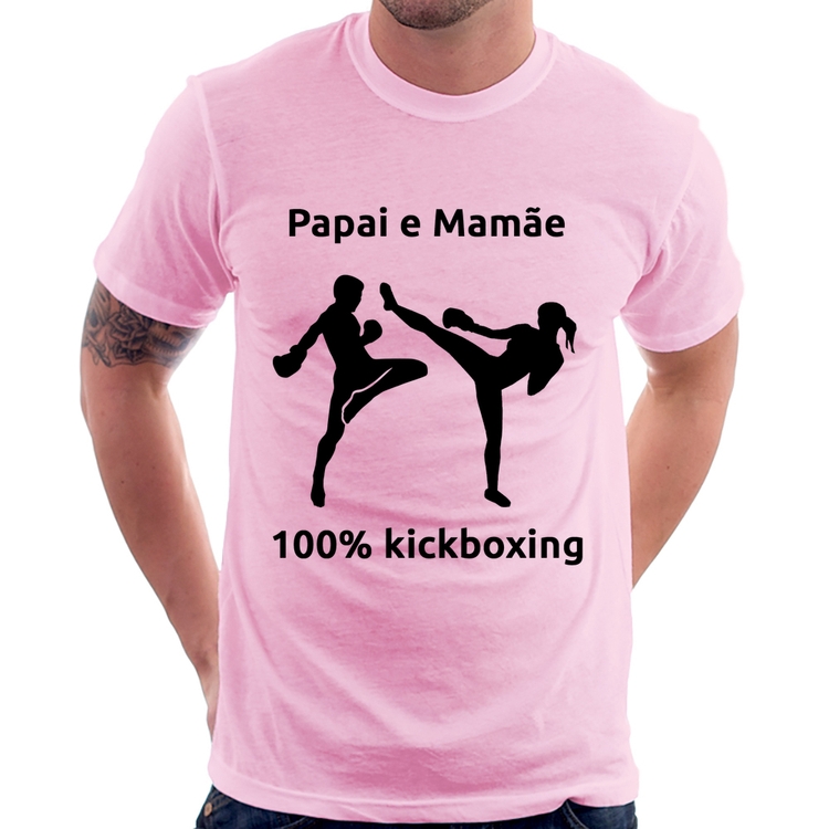Camiseta Papai e Mamãe 100% Kickboxing - Rosa Bebê