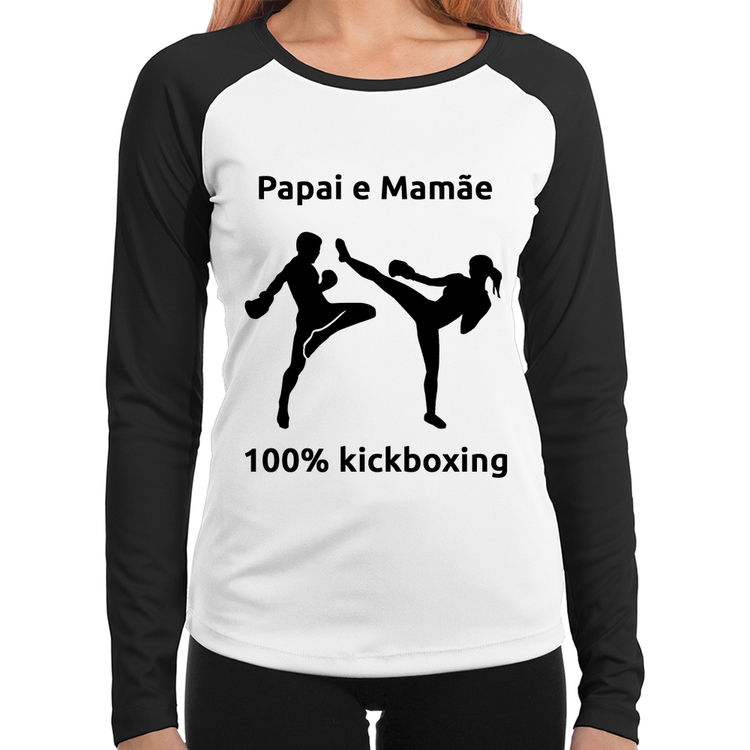 Baby Look Raglan Papai e Mamãe 100% Kickboxing Manga Longa