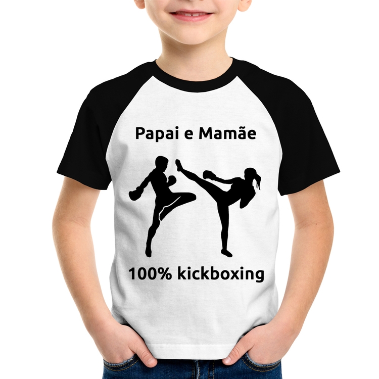 Camiseta Raglan Infantil Papai e Mamãe 100% Kickboxing