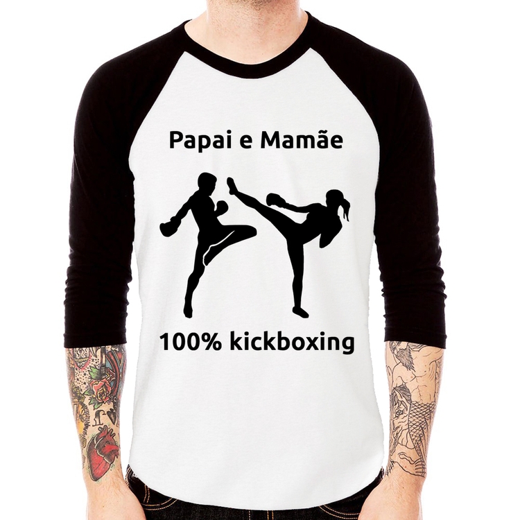Camiseta Raglan Papai e Mamãe 100% Kickboxing Manga 3/4