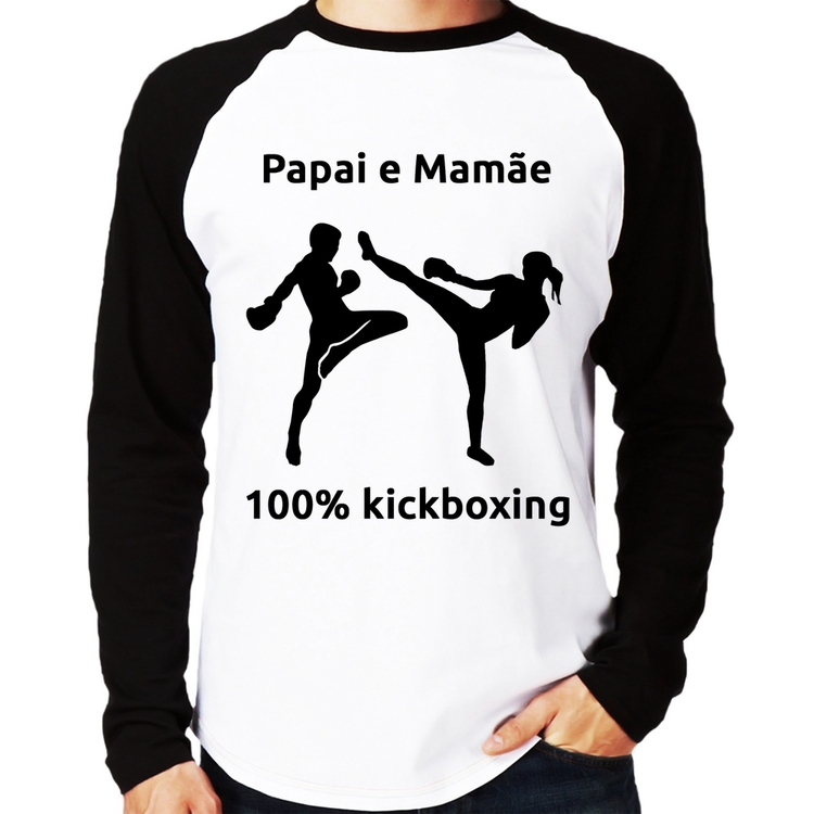 Camiseta Raglan Papai e Mamãe 100% Kickboxing Manga Longa