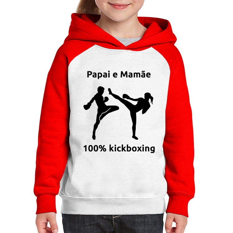 Moletom Infantil Papai e Mamãe 100% Kickboxing - Branco/Vermelho