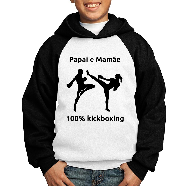 Moletom Infantil Papai e Mamãe 100% Kickboxing - Branco/Preto