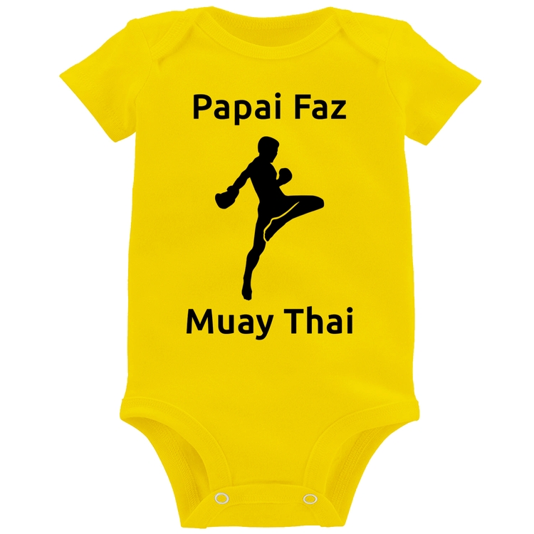 Body Bebê Papai Faz Muay Thai - Amarelo