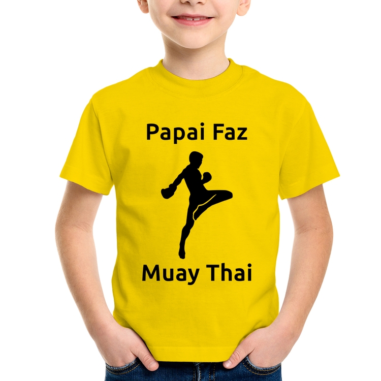 Camiseta Infantil Papai Faz Muay Thai - Amarela