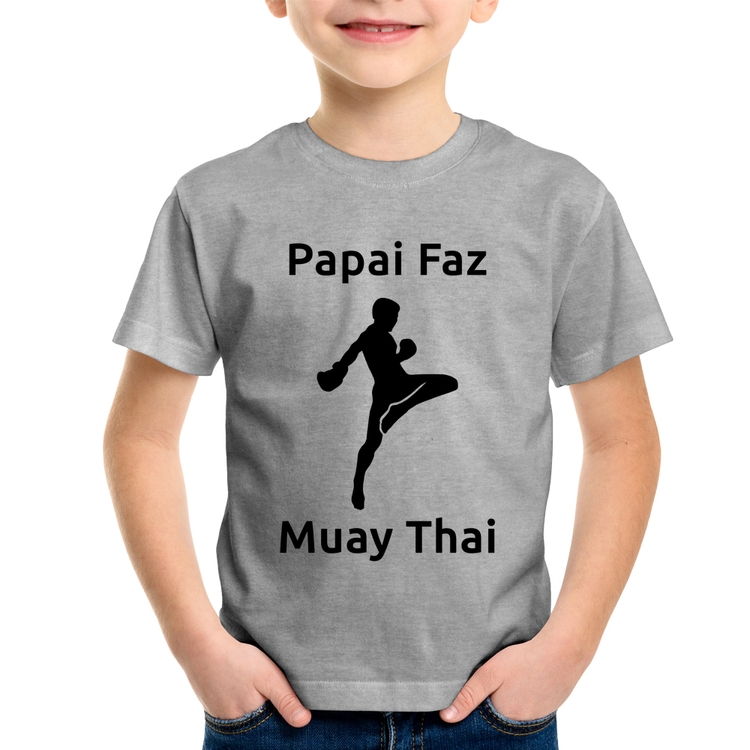 Camiseta Infantil Papai Faz Muay Thai - Cinza