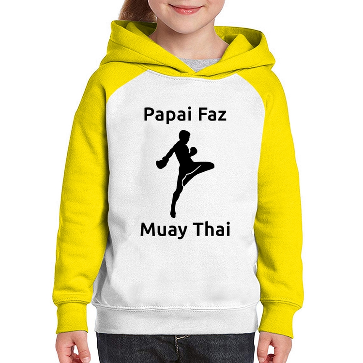 Moletom Infantil Papai Faz Muay Thai - Branco/Amarelo
