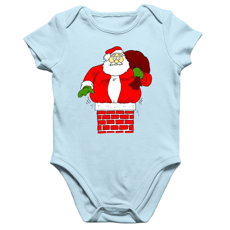 Body Bebê Algodão Papai Noel Chaminé - Azul Bebê