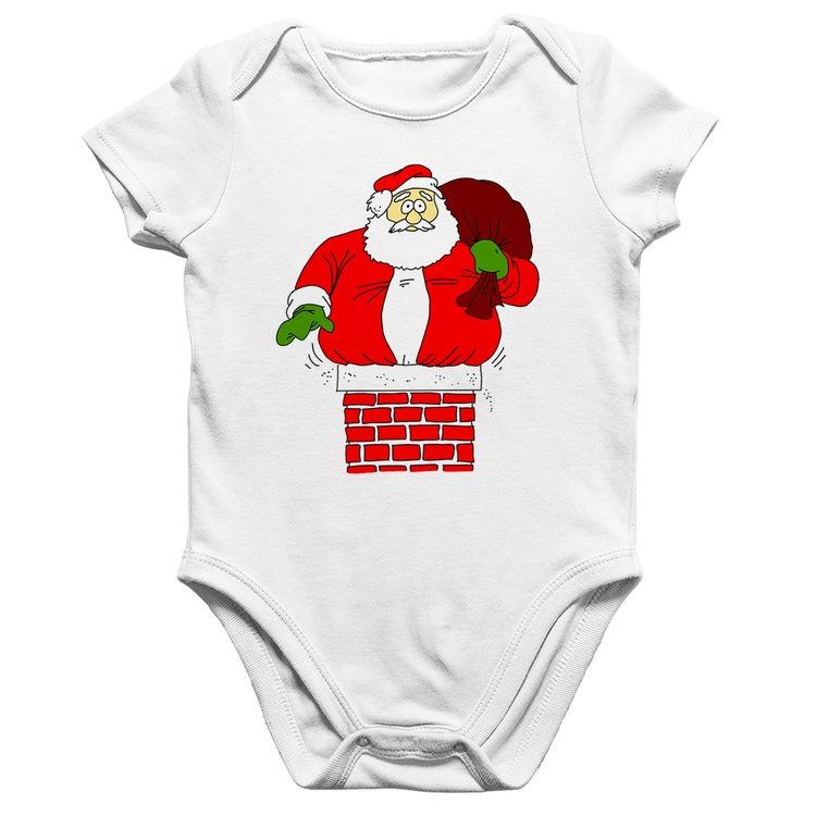 Body Bebê Algodão Papai Noel Chaminé - Branco