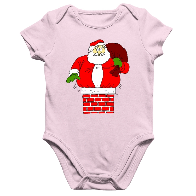 Body Bebê Algodão Papai Noel Chaminé - Rosa Bebê
