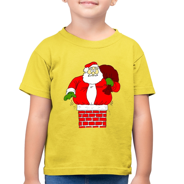 Camiseta Algodão Infantil Papai Noel Chaminé - Amarelo Canário