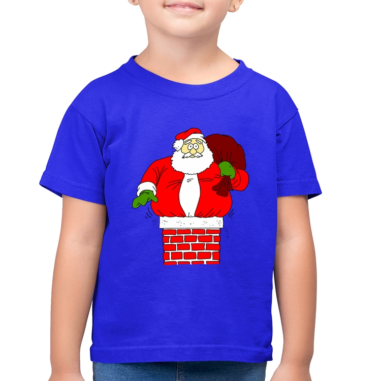 Camiseta Algodão Infantil Papai Noel Chaminé - Azul Royal