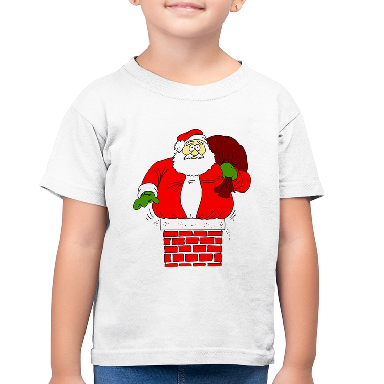 Camiseta Algodão Infantil Papai Noel Chaminé - Branca