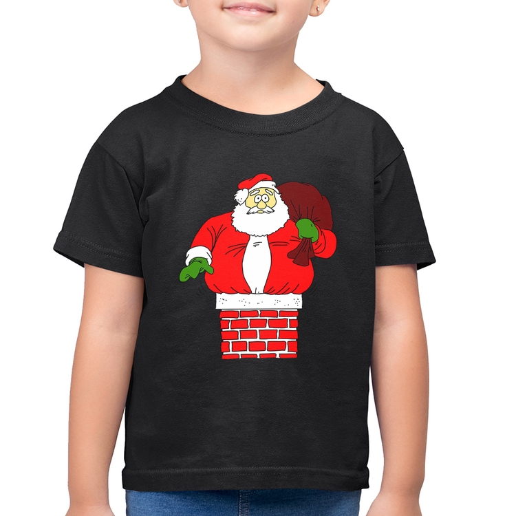 Camiseta Algodão Infantil Papai Noel Chaminé