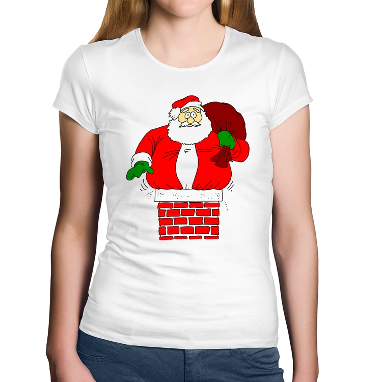 Baby Look Algodão Papai Noel Chaminé - Branca