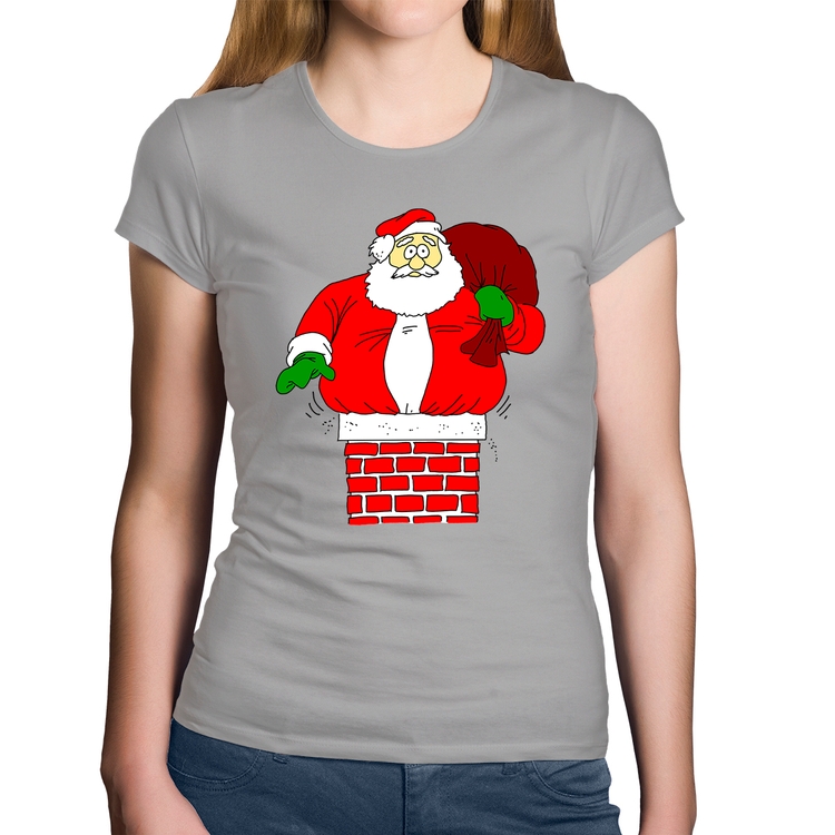 Baby Look Algodão Papai Noel Chaminé - Cinza