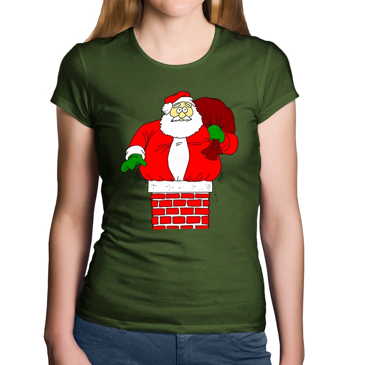 Baby Look Algodão Papai Noel Chaminé - Musgo