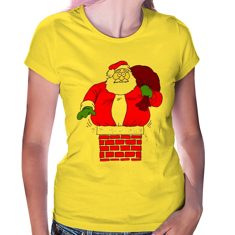 Baby Look Papai Noel Chaminé - Amarela