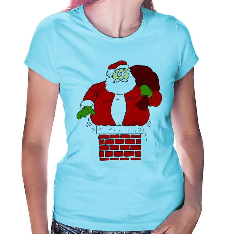 Baby Look Papai Noel Chaminé - Azul Bebê